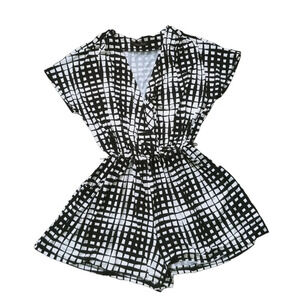 Honey Punch Monochromatic Romper Stretch Black White S NWT